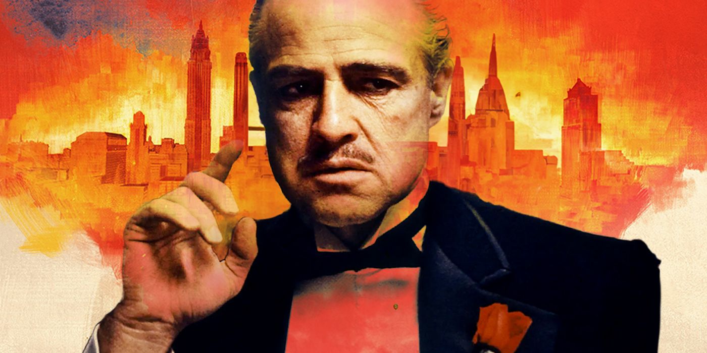 Custom image of Marlon Brando as Vito Corleone from The Godfather against an orange background