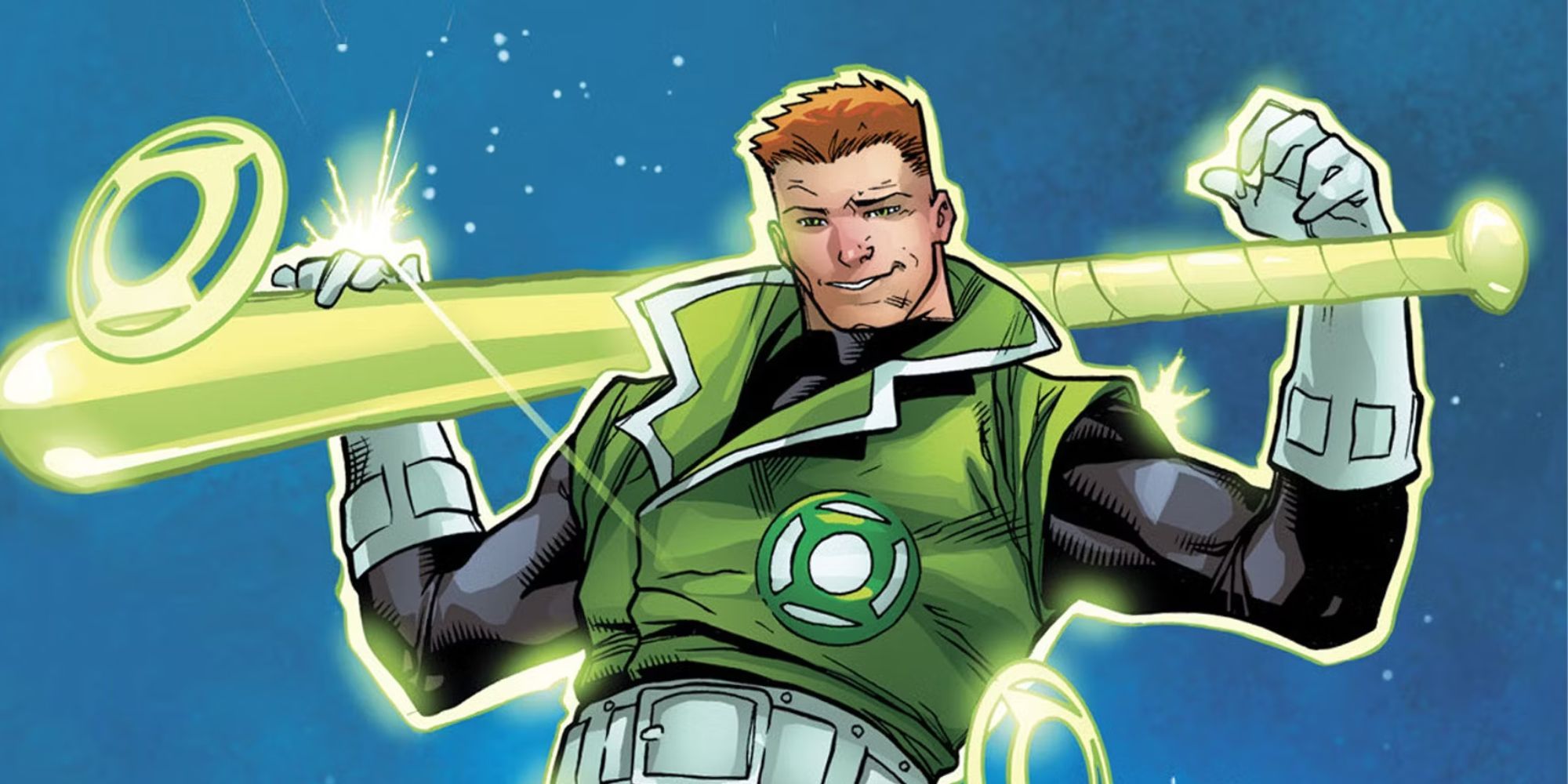 DC's Green Lantern Guy Gardner holding a baseball bat around his neck