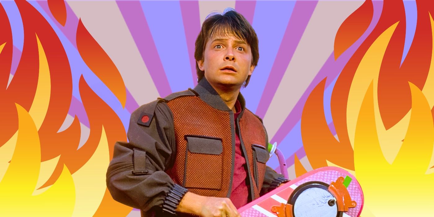 A custom image of Michael J. Fox's Marty McFly from Back to the Future in front of cartoon flames
