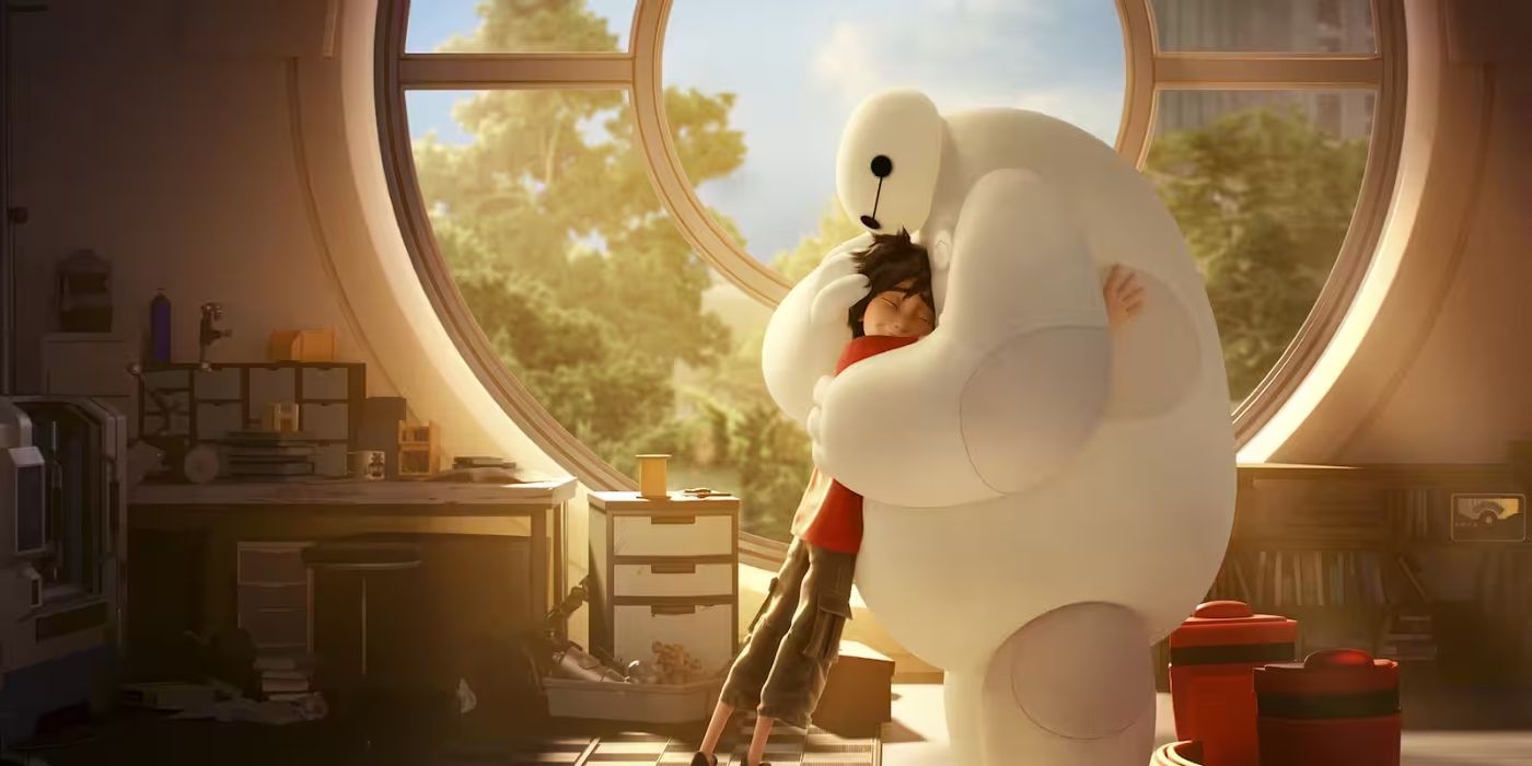 Hiro hugging Baymax in Big Hero 6