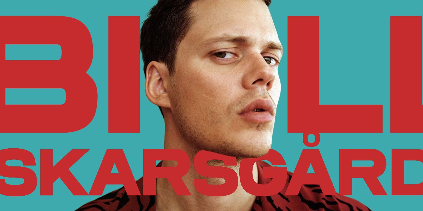 Blended image showing Bill Skarsgård and his name in large red letters.