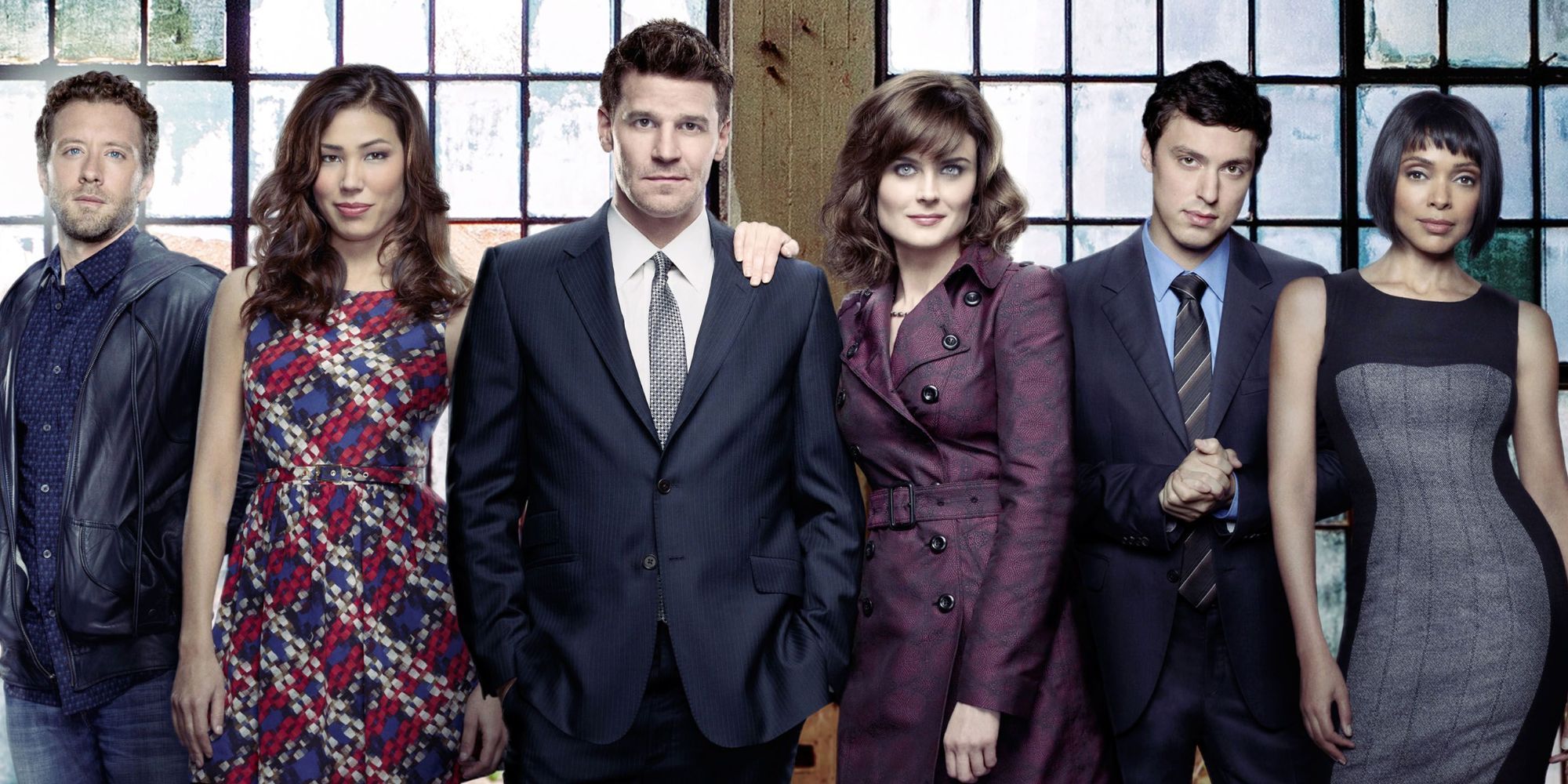 The main cast of 'Bones' standing together in a promotional photo