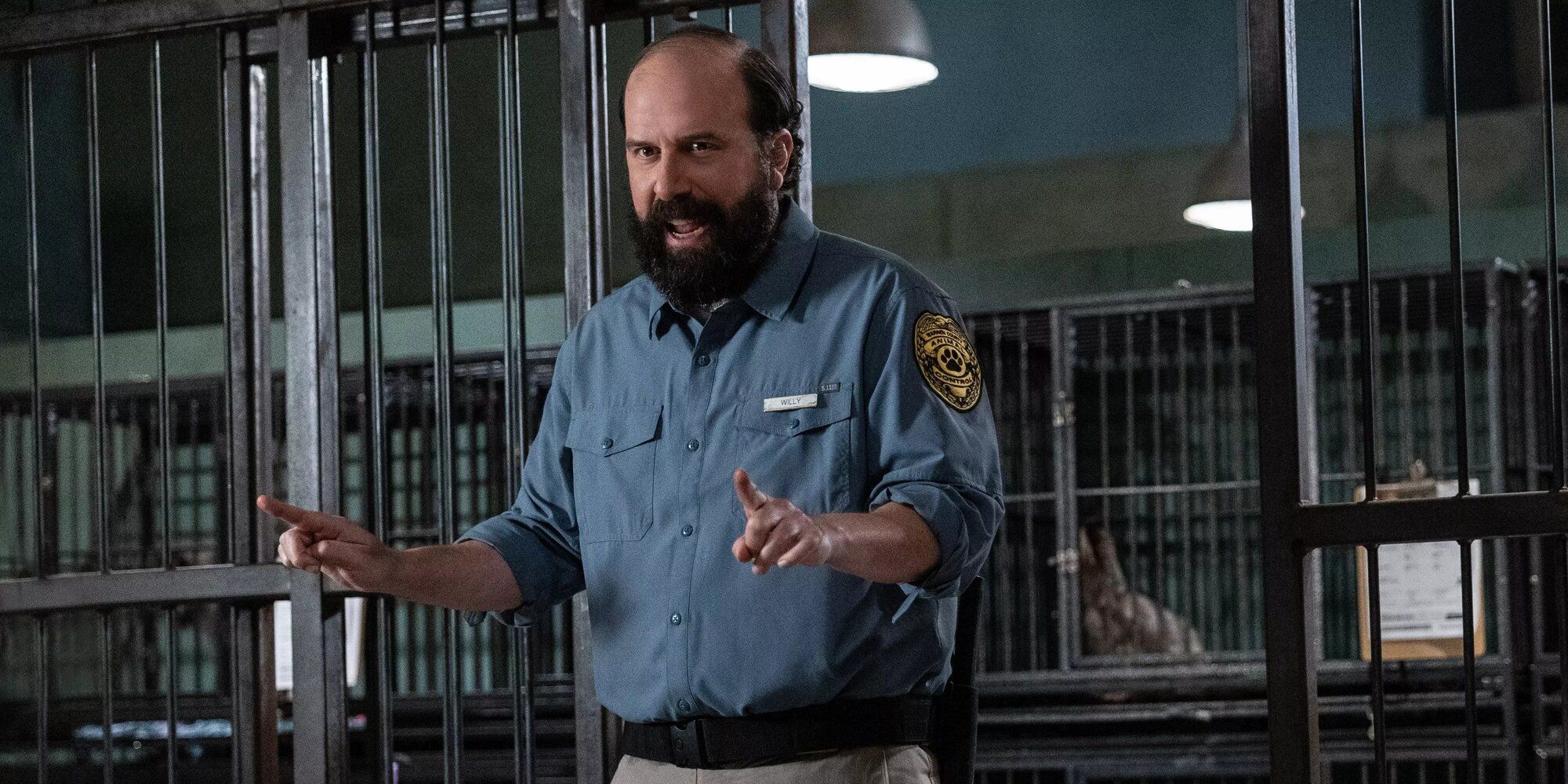 A still from the film Strays featuring the character Willy, played by Brett Gelman