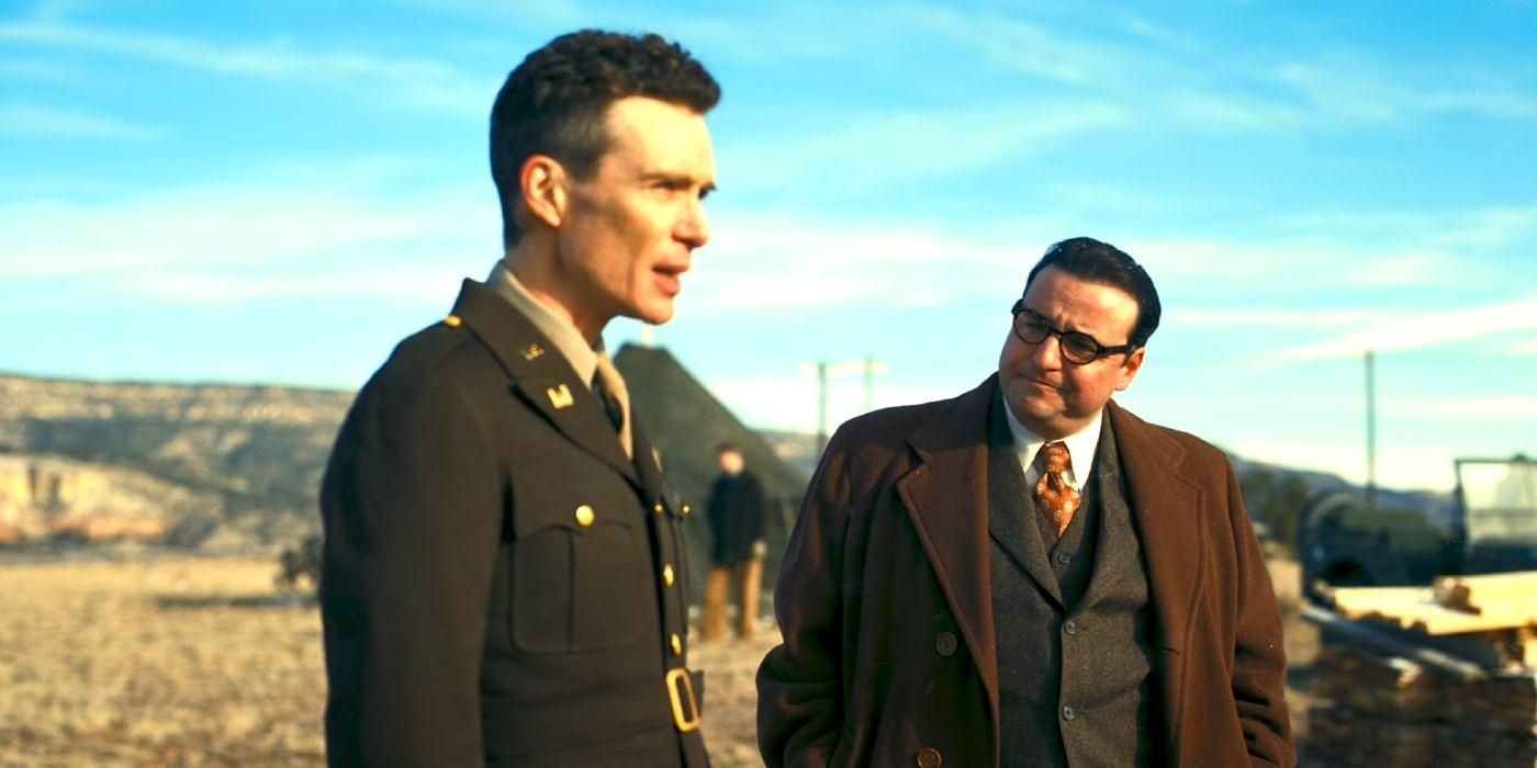 Cillian Murphy as Oppenheimer and David Krumholtz as Rabi in 'Oppenheimer.' 