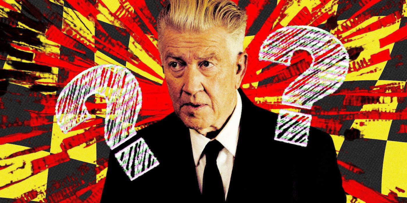 Imagen personalizada de David Lynch con signos de interrogación alrededor de su cabeza.