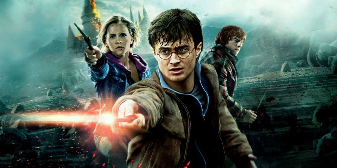 Daniel Radcliffe, Emma Watson, and Rupert Grint in a promotional image for 'Harry Potter and the Deathly Hallows: Part 2'