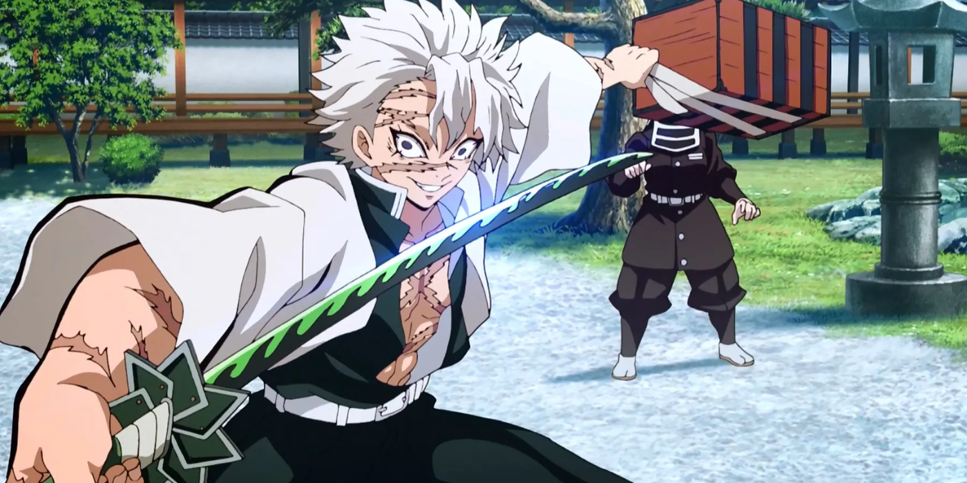 Demon Slayer's Sanemi Shinazugawa holding his green hashira sword