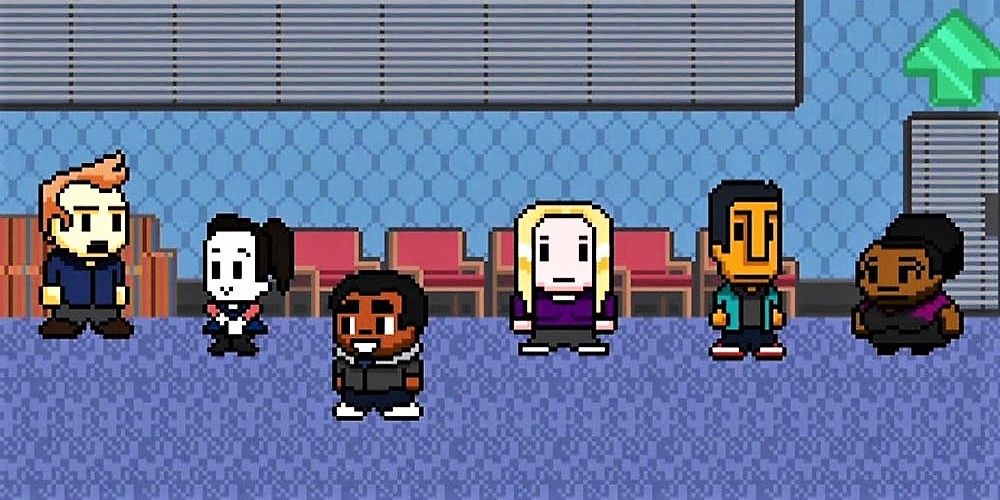 The study group from 'Community' in the form of 8-bit video game graphics.