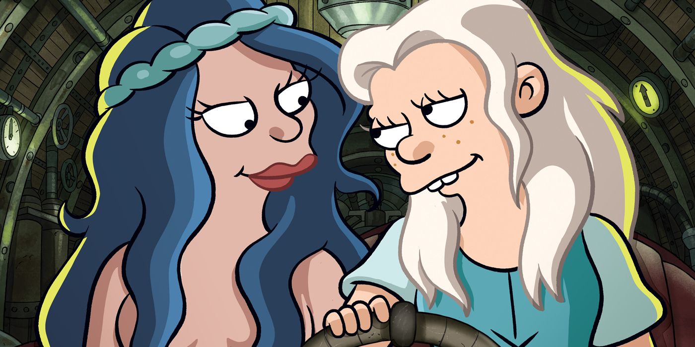 Bean and mermaid in boat on Disenchantment
