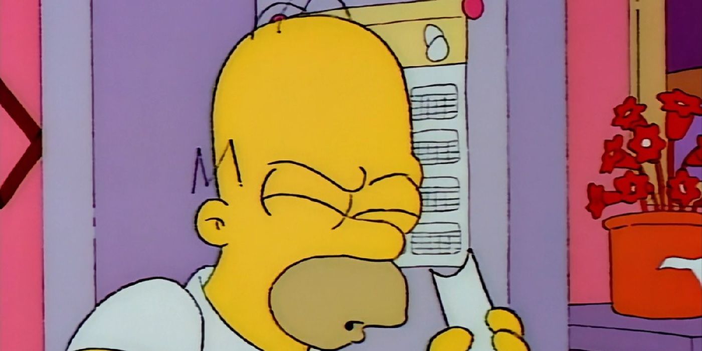Homer Simpson (Dan Castellaneta) reacts with a 