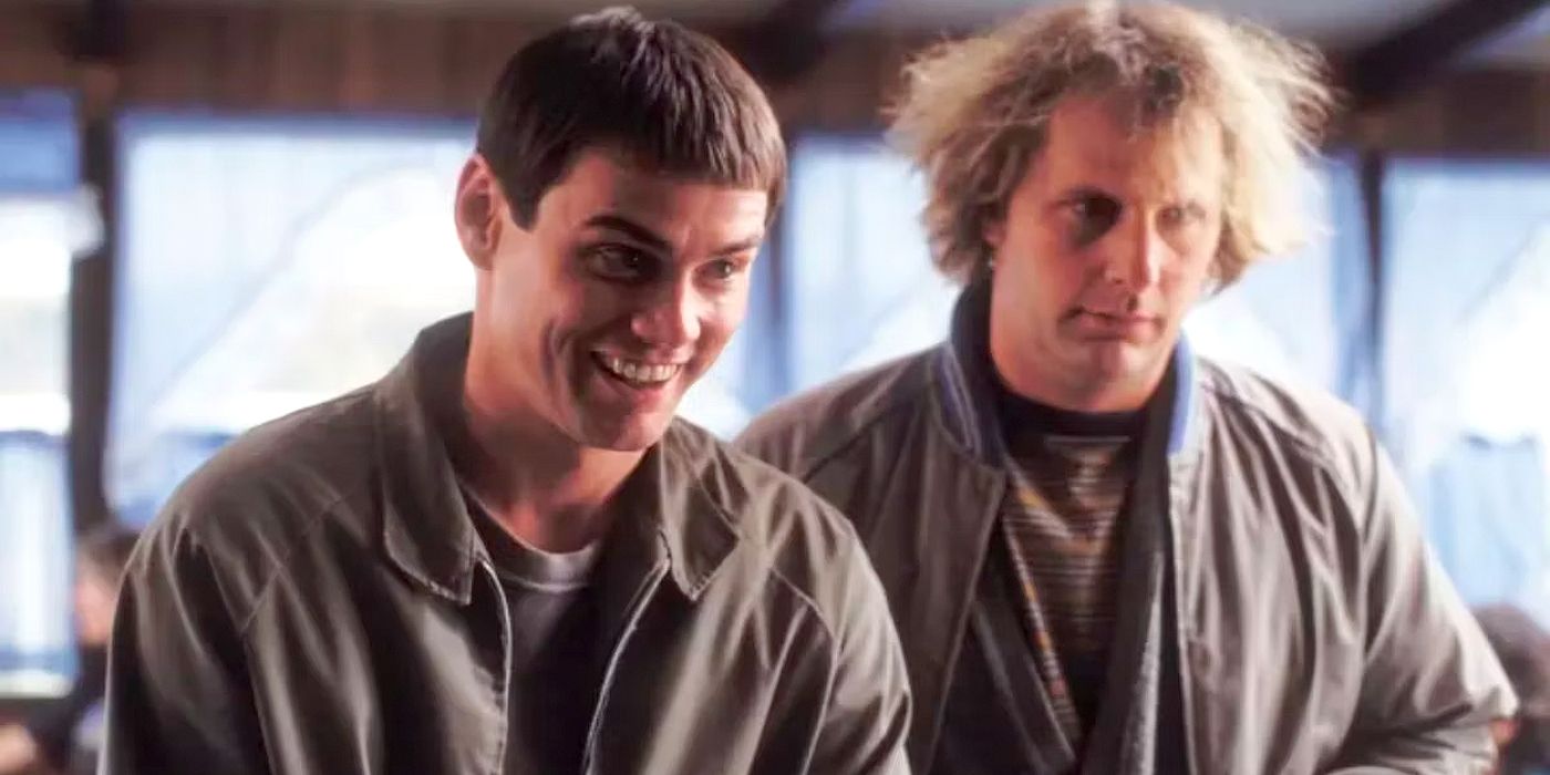 Lloyd Christmas (Jim Carrey) and Harry Dunne (Jeff Daniels) in a diner in 'Dumb and Dumber'