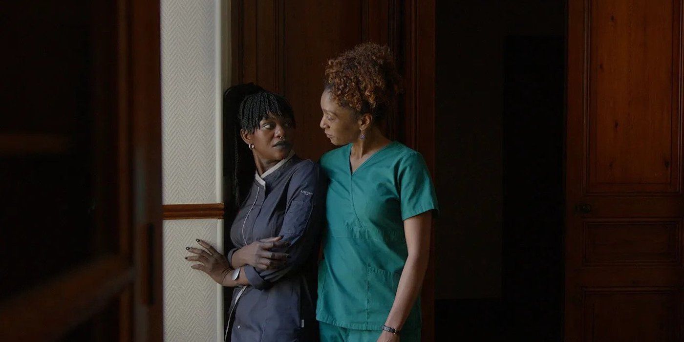 Babetida Sadjo as Marie and Jennifer Tchiakpe as Nadia Benoit in Our Father, the Devil.
