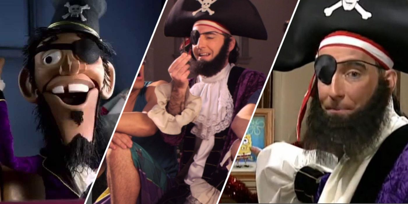 Three images of Patchy the Pirate