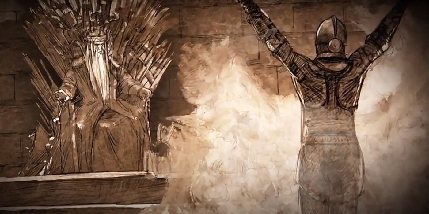 Brandon Stark being burned alive by Mad King Aerys in Game of Thrones Animated Shorts
