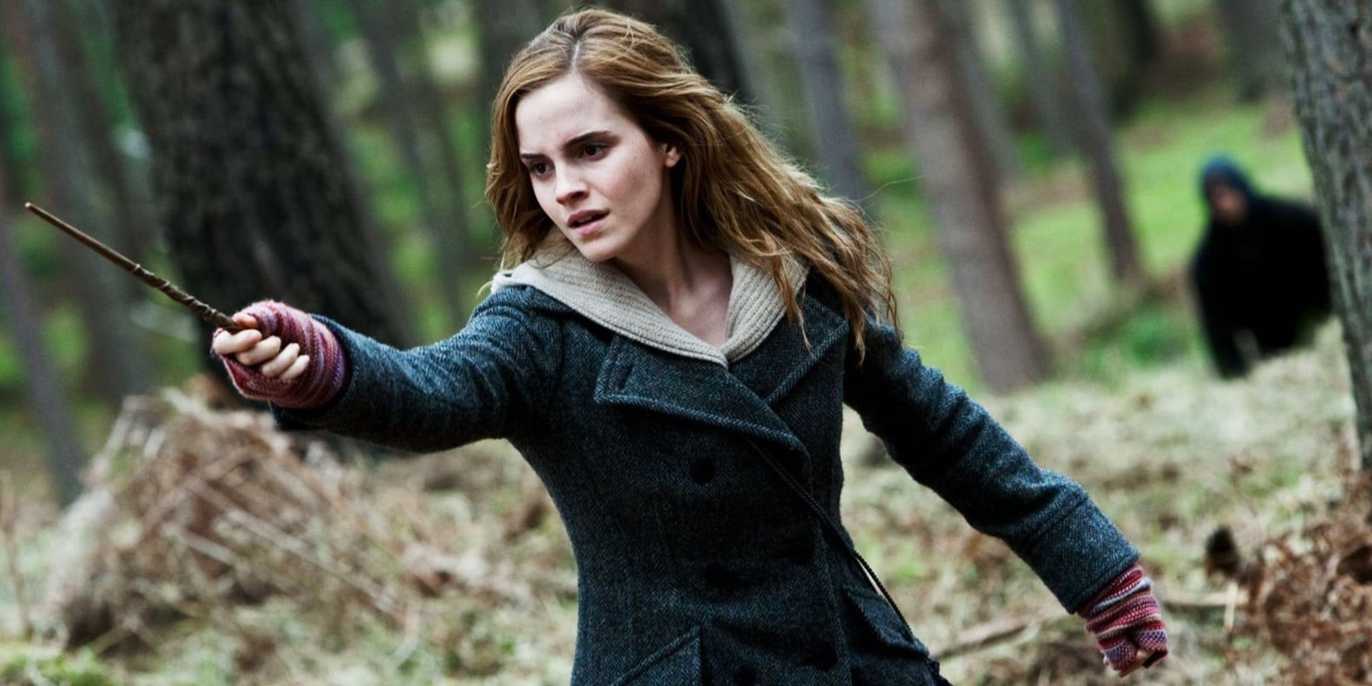 Hermione fends off a group of snatchers in Harry Potter and the Deathly Hallows Part 1