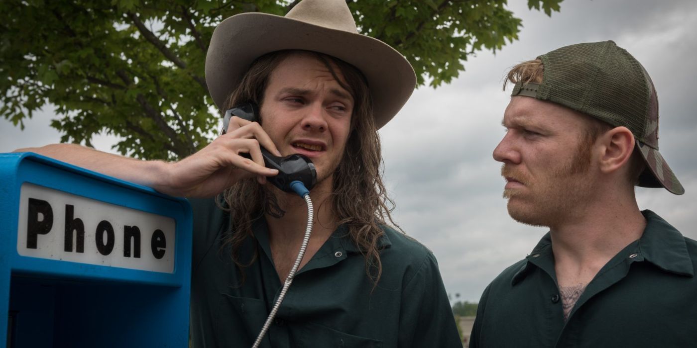 Jack Quaid and Brian Gleeson in Logan Lucky