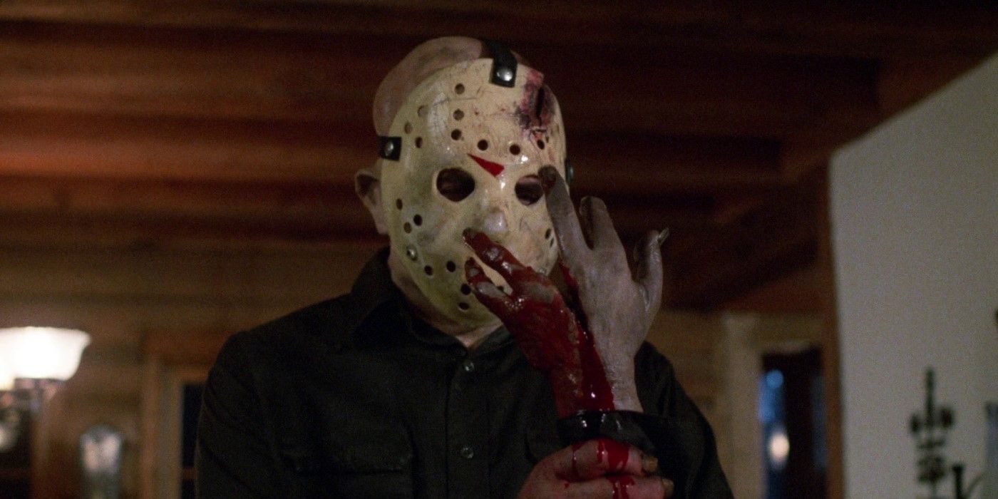 Jason Voorhees looking at his hand in 'Friday the 13th: The Final Chapter'