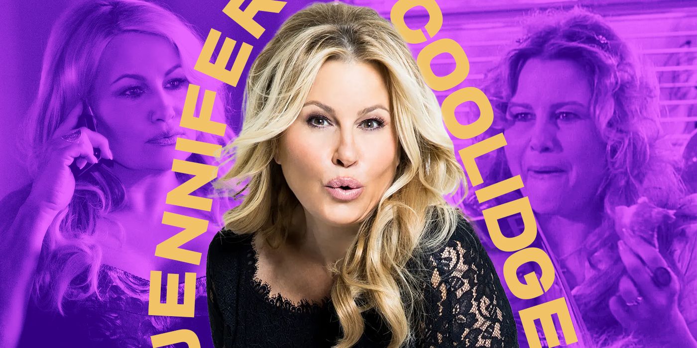 Blended image of Jennifer Coolidge with her name in large letters.