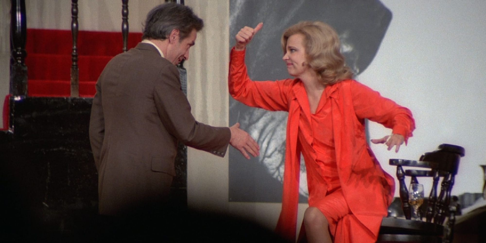 John Cassavetes and Gena Rowlands as Maurice and Myrtle dancing and laughing in the film Opening Night