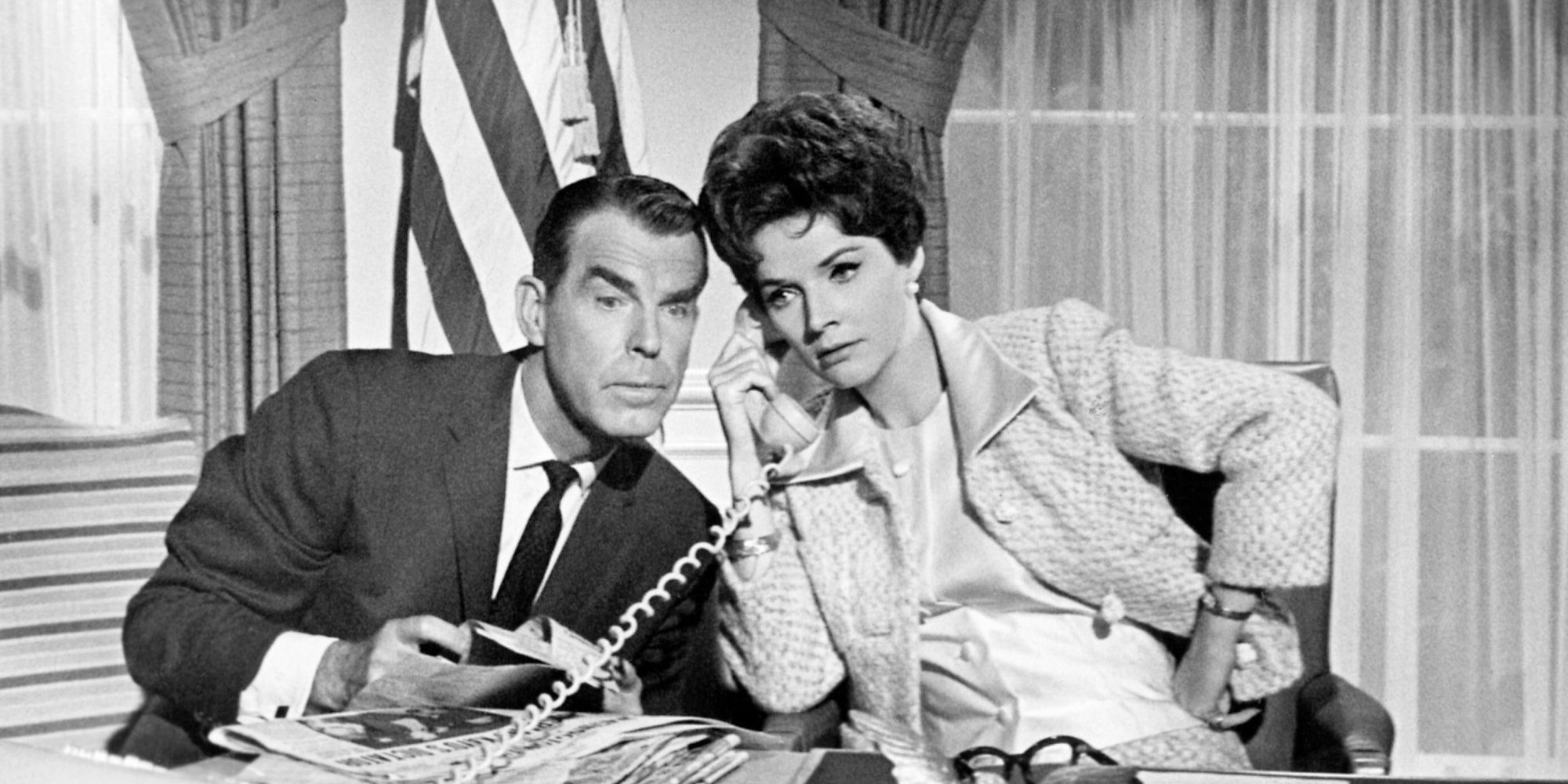 Fred MacMurray and Polly Bergen on the phone