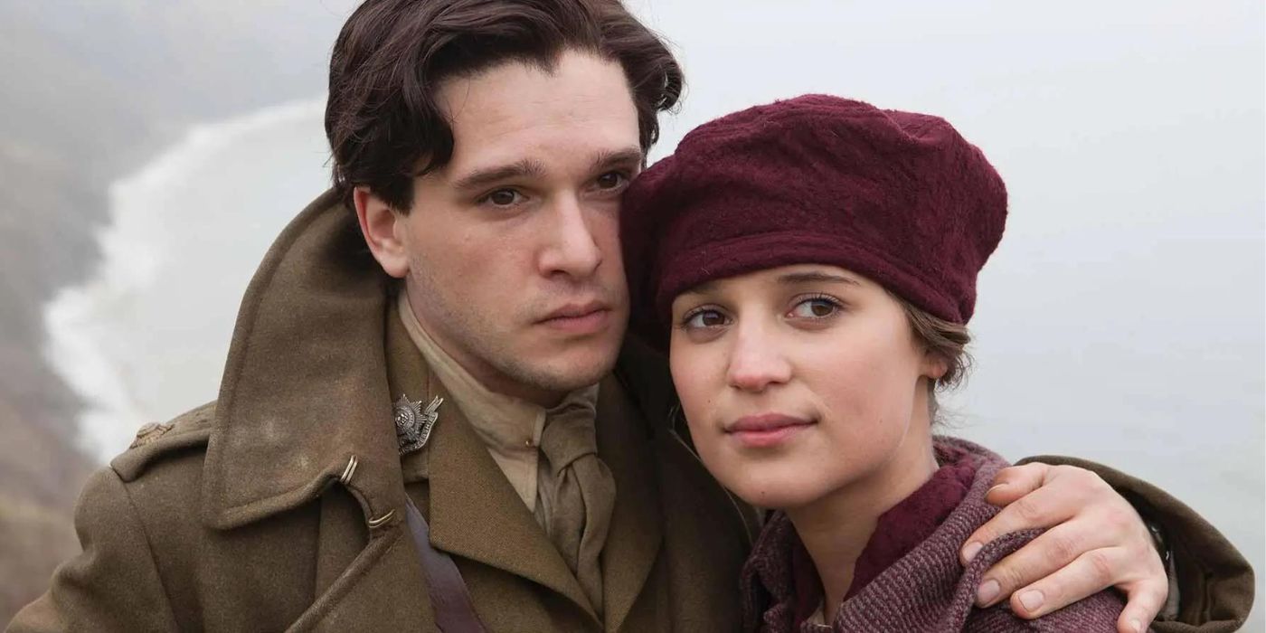 Kit Harington and Alicia Vikander as Roland and Vera in an embrace in Testament of Youth