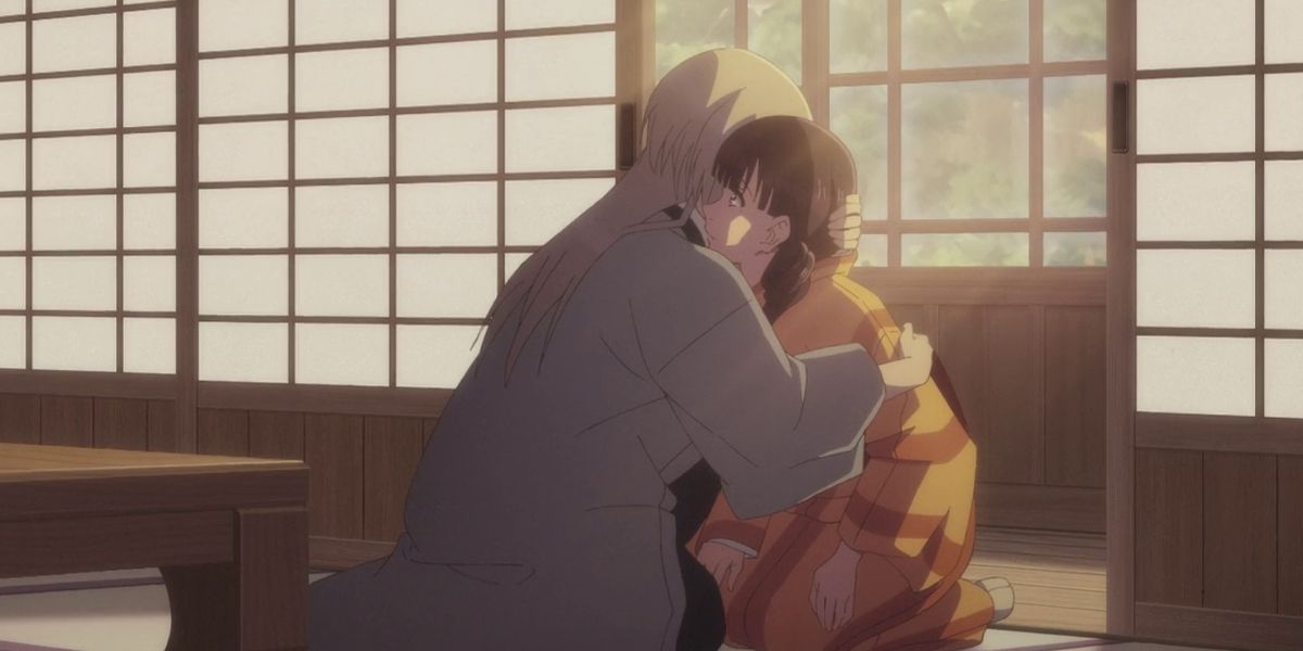 Kiyoka hugging Miyo in the Netflix anime My Happy Marriage