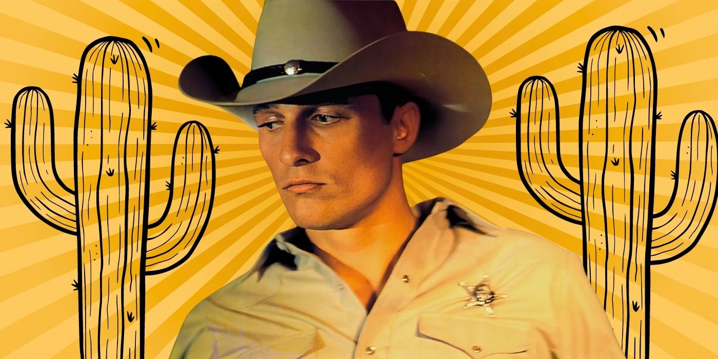 Matthew McConaughey como Buddy Deeds de Lone Star sobre un fondo amarillo de temática occidental