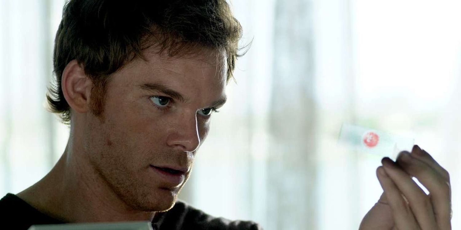 Dexter Morgan examining a blood sample carefully