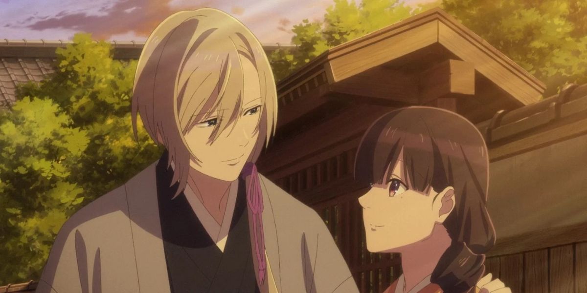 Miya and Kiyoa smiling at one another in the anime My Happy Marriage