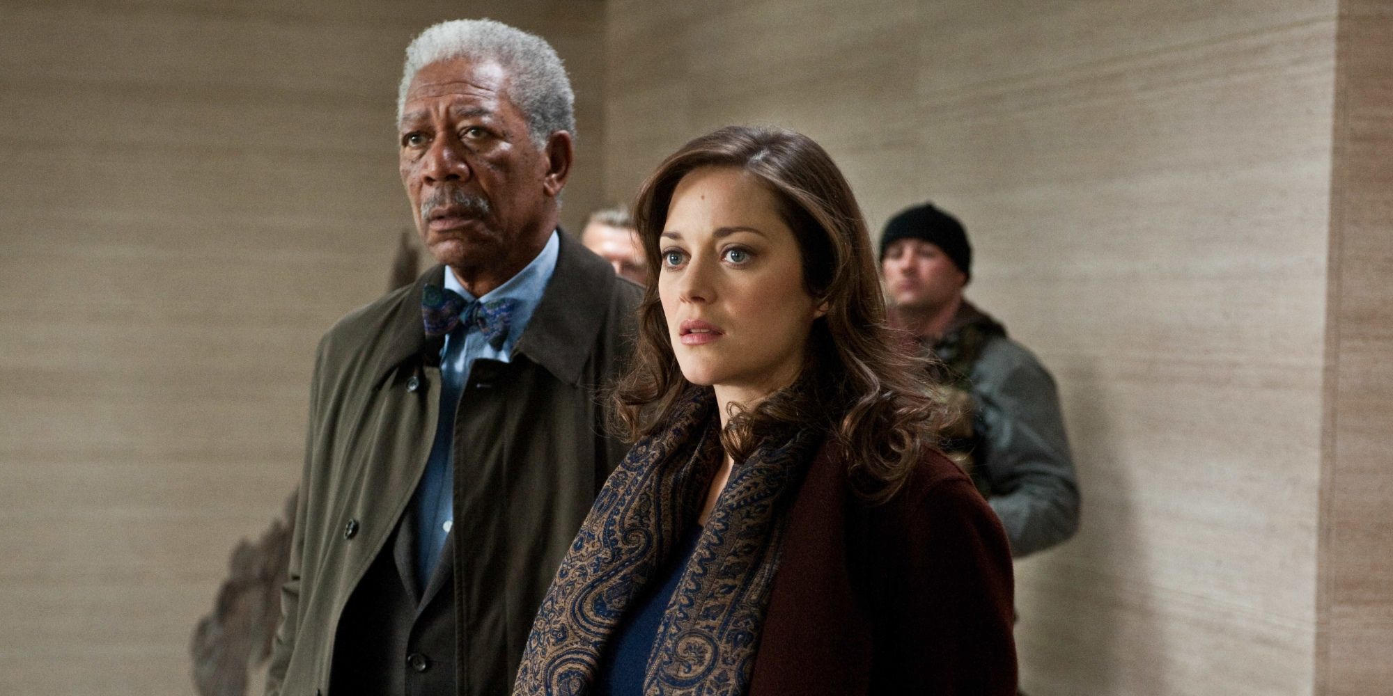Morgan Freeman and Marion Cotillard in 'The Dark Knight Rises'
