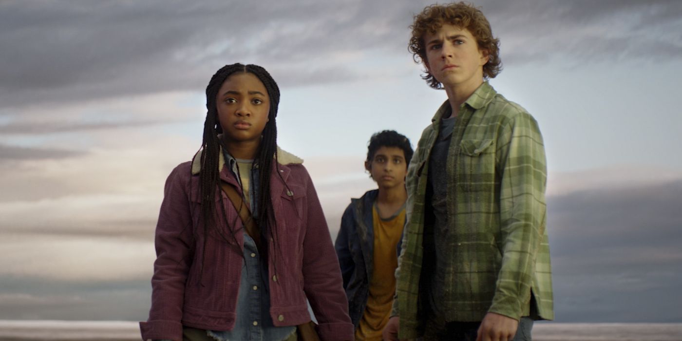 Leah Sava Jeffries, Aryan Simhadri, and Walker Scobell in Percy Jackson and the Olympians