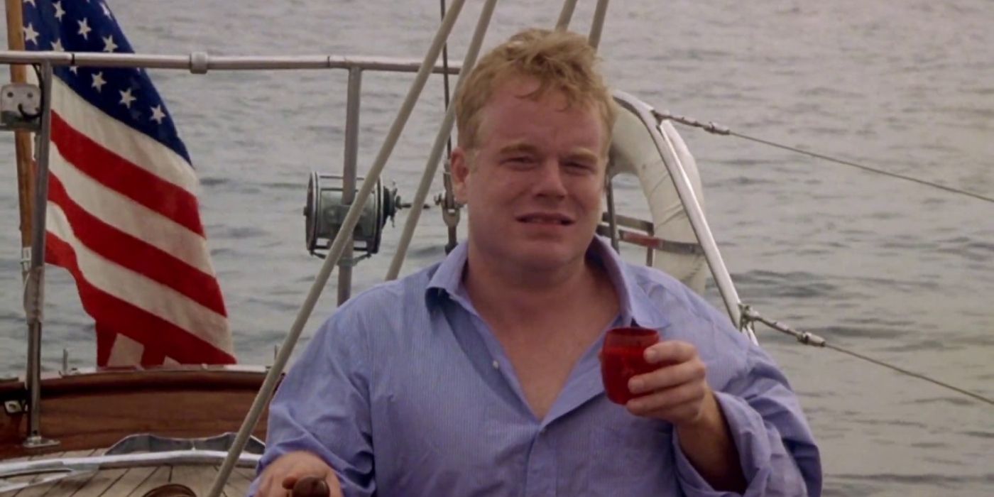 Philip Seymour Hoffman steering the sailboat as Freddie Miles in 'The Talented Mr. Ripley.' 