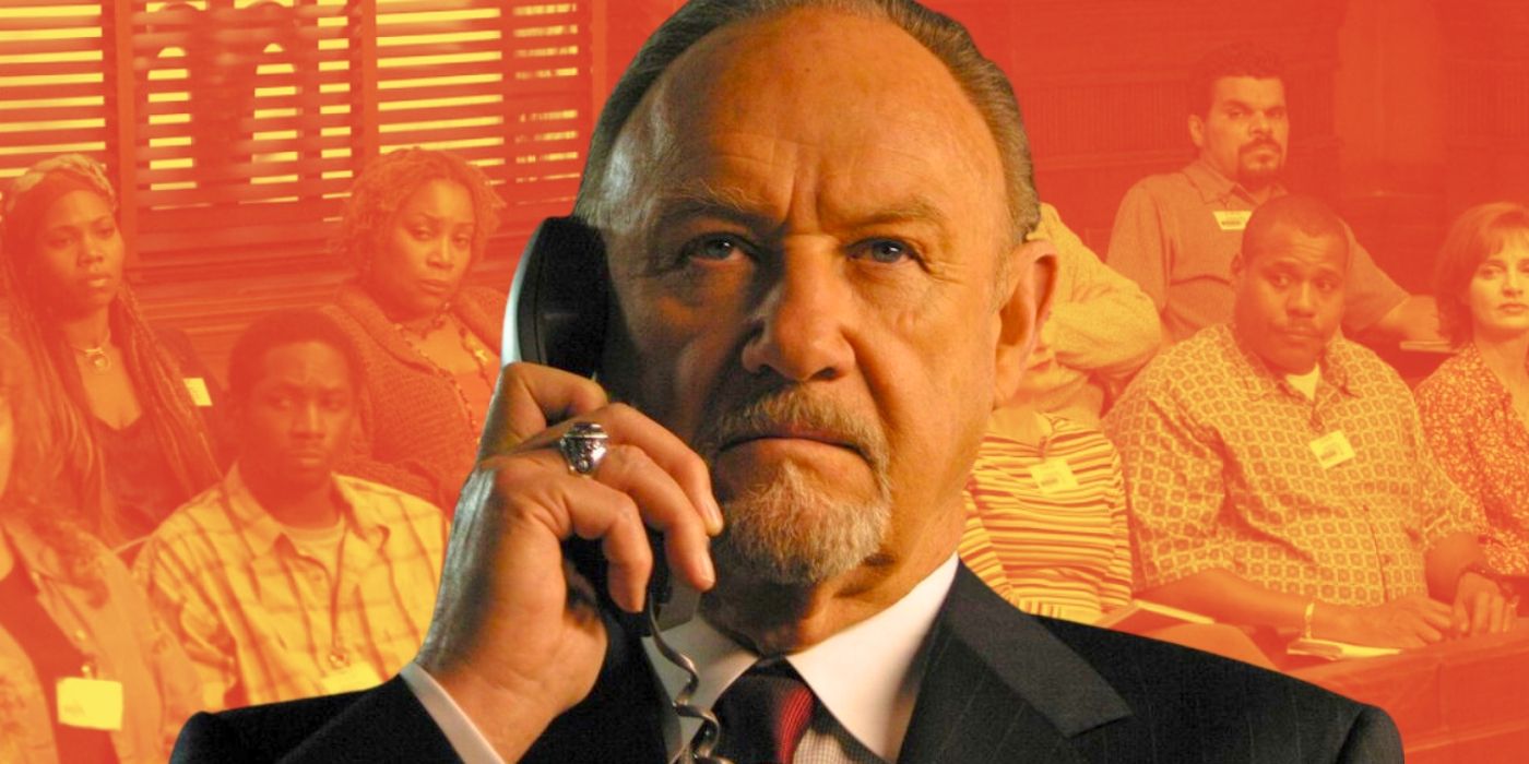 Gene Hackman as Rankin Fitch from Runaway Jury against a background featuring the jury from the movie