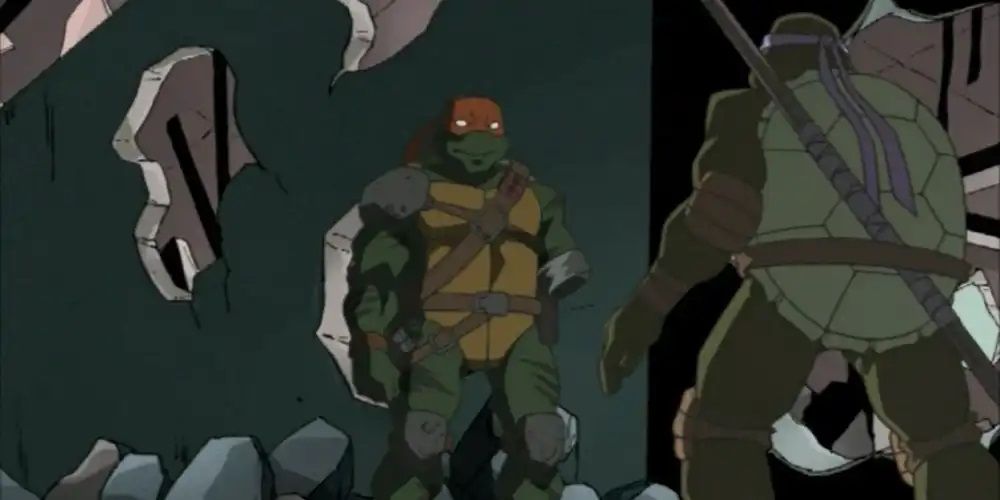 Donatello meets a future Michael Angelo with only one arm