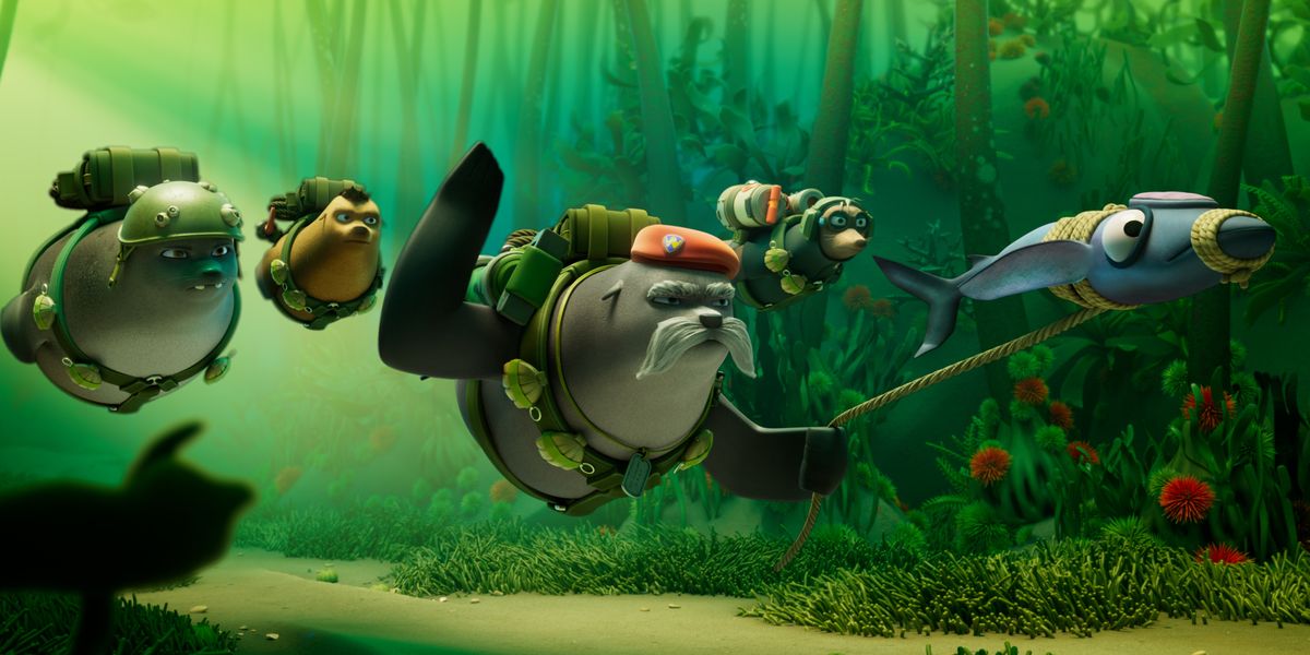 A still from the animated film Seal Team