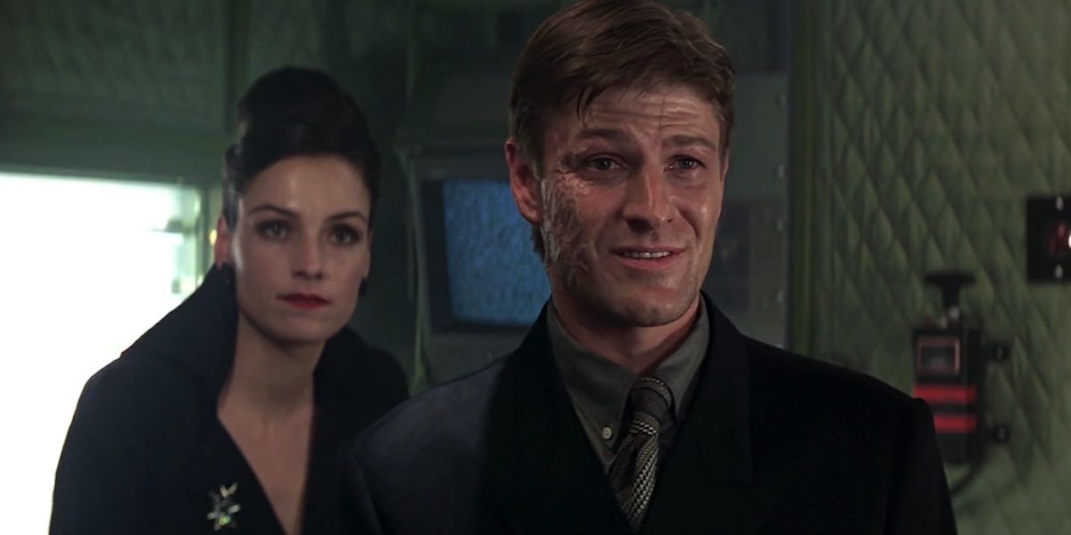 Alec Trevelyan (Sean Bean) and Xenia Onatopp (Famke Janssen) in 'Goldeneye'