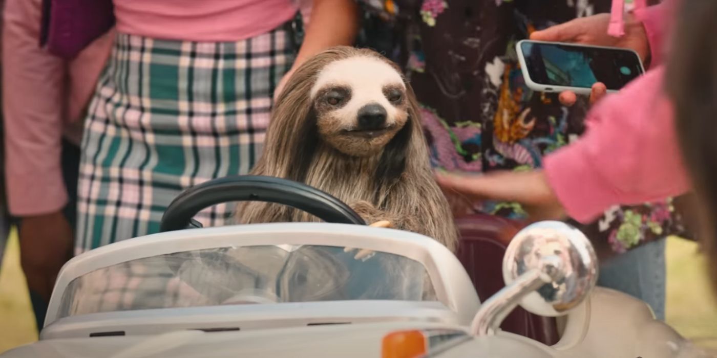 A sloth driving a car in Slotherhouse