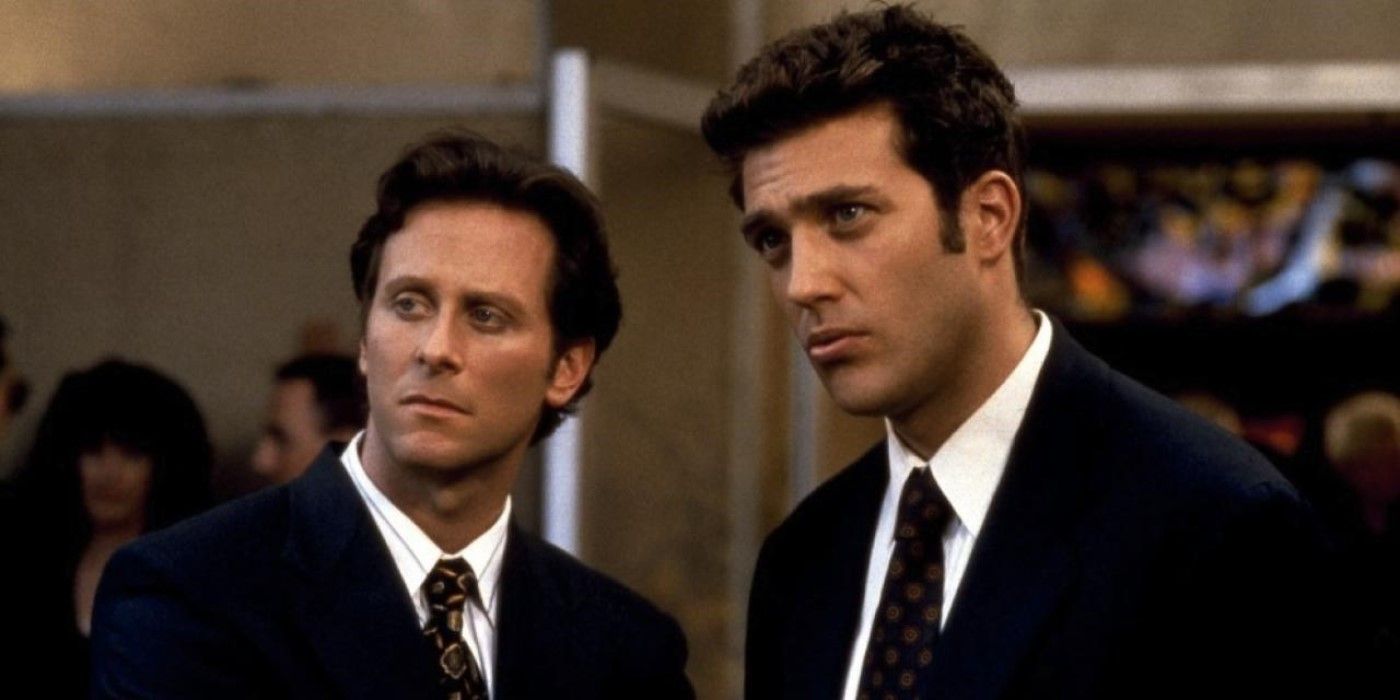 Steven Weber as Evan Maxwell and Craig Bierko as Richie Maxwell in suits side by side in &lsquo;Sour Grapes&rsquo;