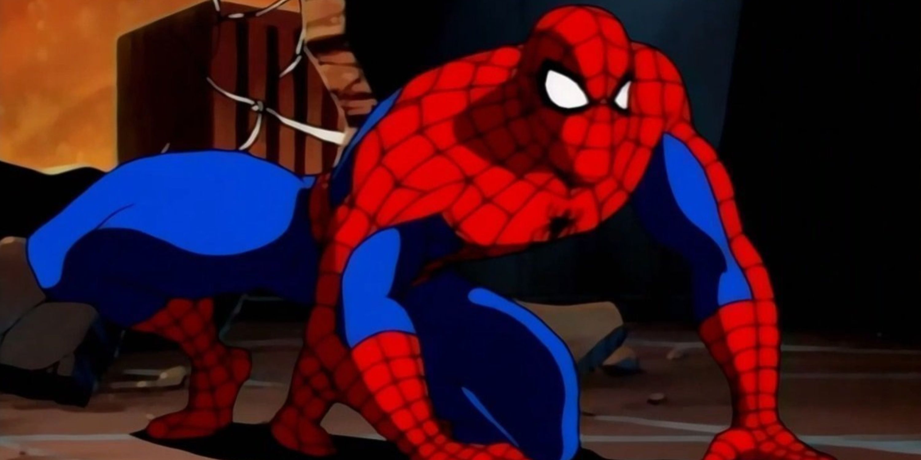 Spider-Man crouching in Spider-Man The Animated Series