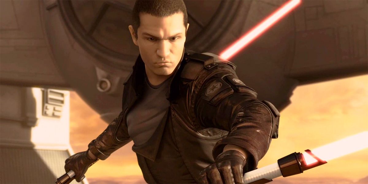 Galen Marek, played by Sam Witwer, ready to fight in Star Wars: The Force Unleashed II