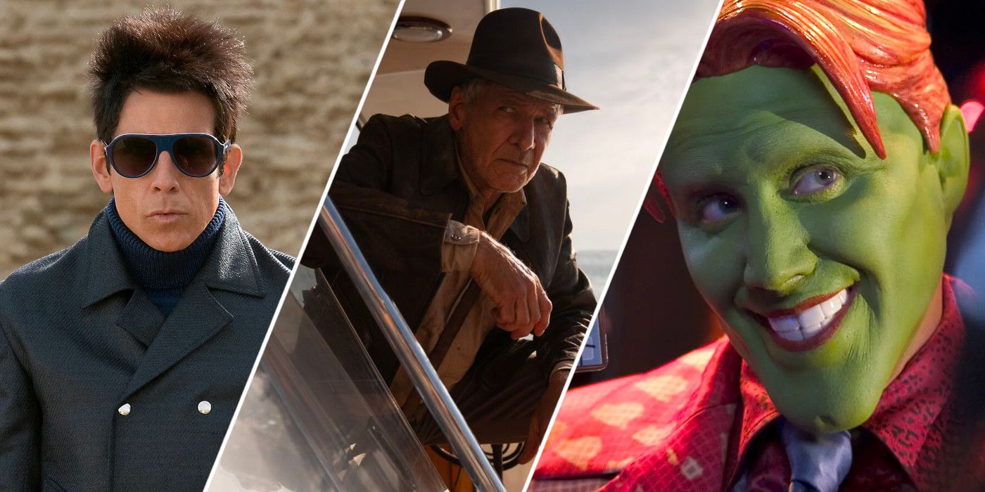 Stills from Zoolander, Indiana Jones and the Dial of Destiny, and Son of the Mask