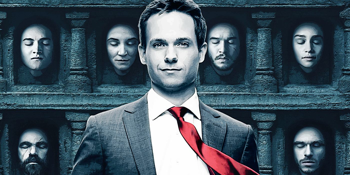 A custom image of Suits' Patrick J. Adams in front of Game of Thrones characters' heads