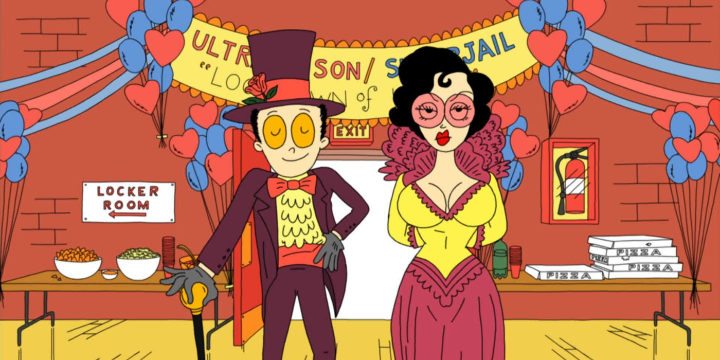 Homem e mulher vestidos de Sueprjail!