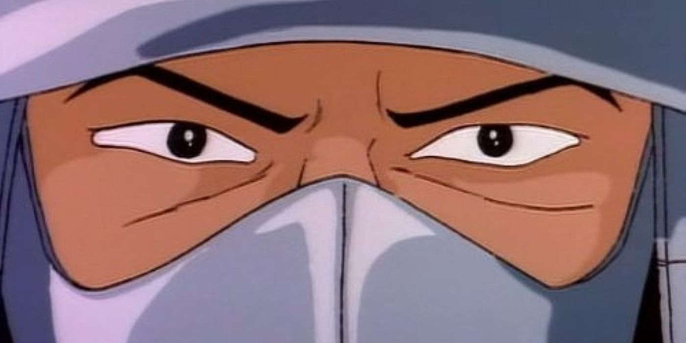 A closeup of the Shredder in the 'Teenage Mutant Ninja Turtles' cartoon episode, 