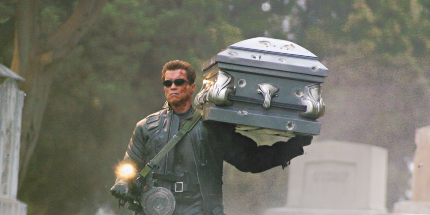 The Terminator carrying a casket in Terminator 3: Rise of the Machines