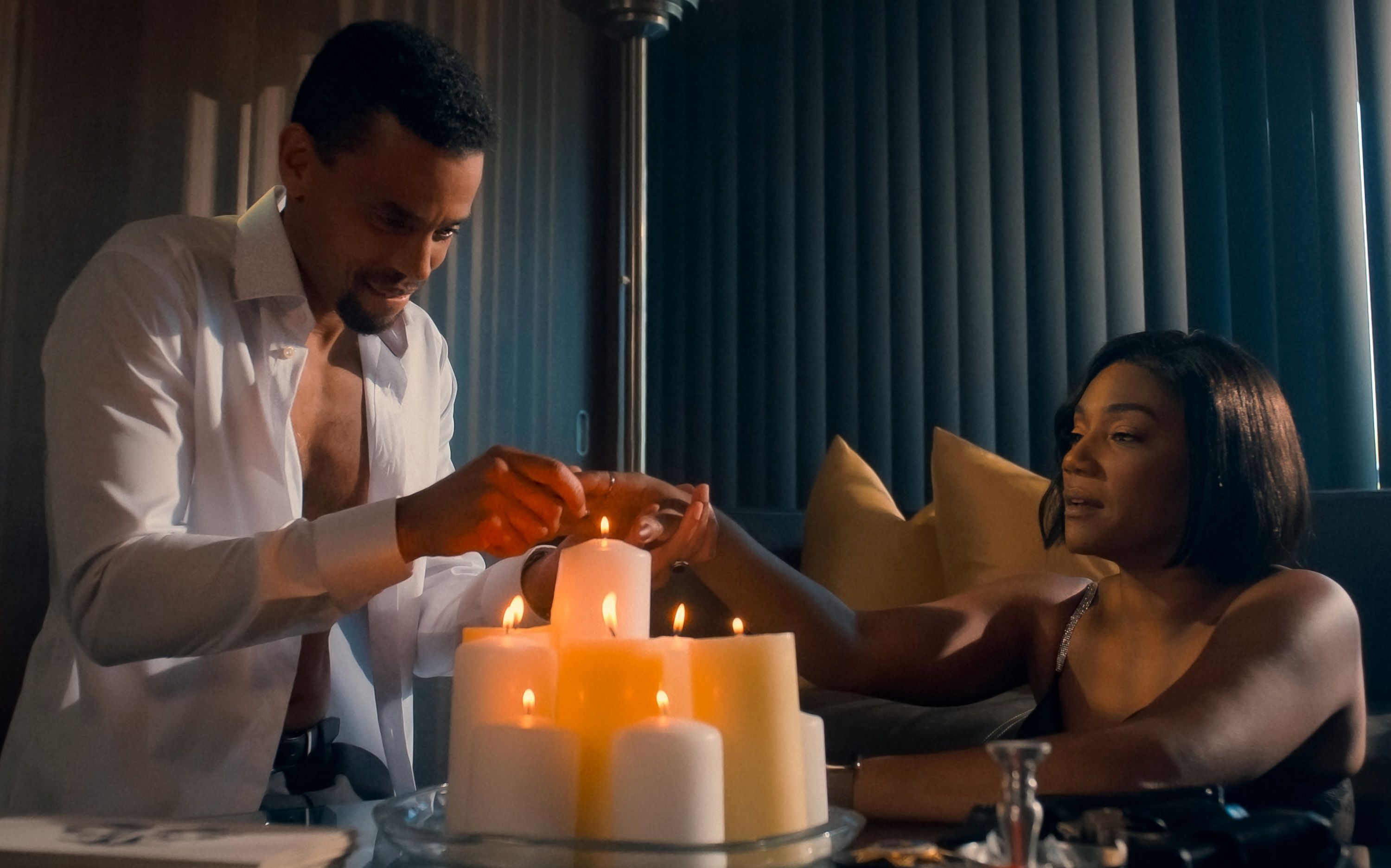 Tiffany Haddish as Detective Danner and episode six guest star Michael Ealy in Season 2 of The Afterparty