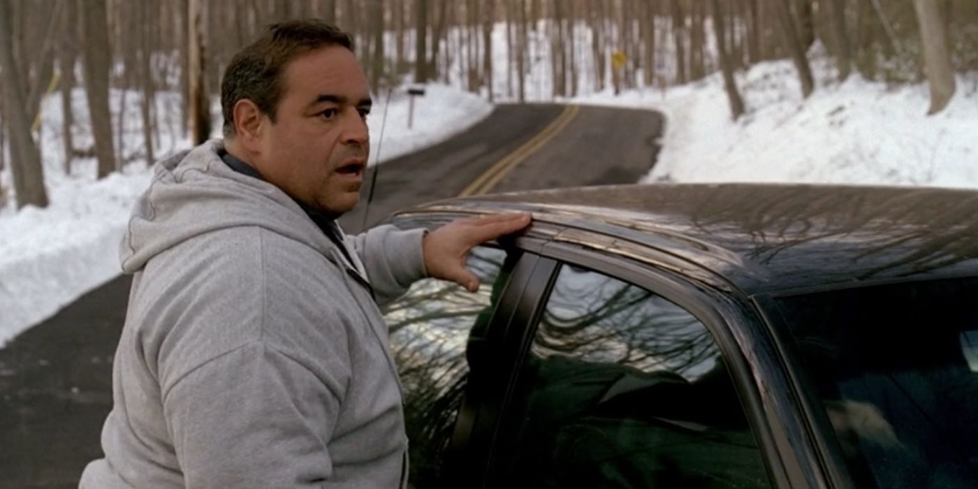 Joseph R. Gannascoli standing next to his car in The Sopranos