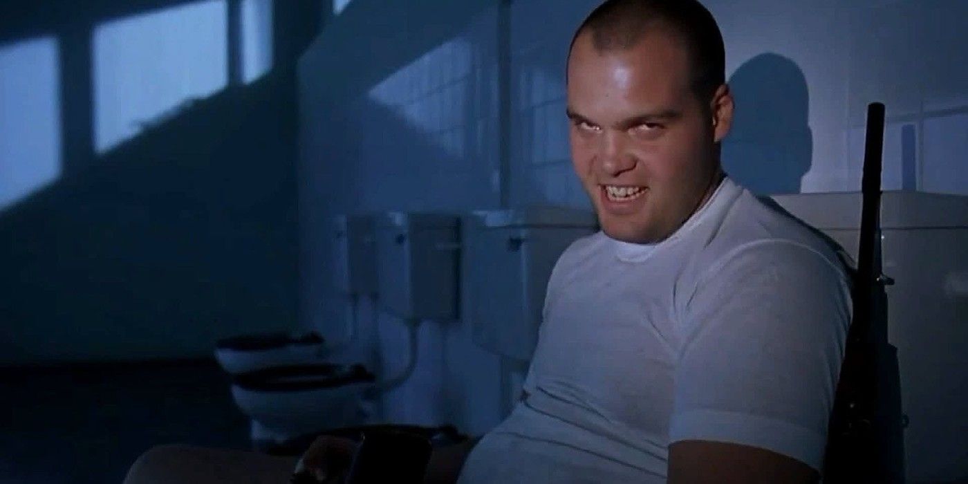 Vincent D'Onofrio as Gomer Pyle smiling eerily at the camera in Full Metal Jacket