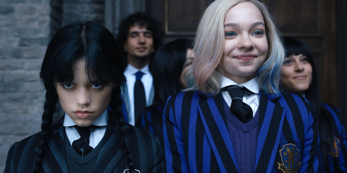 Wednesday (Jenna Ortega) and Enid (Emma Myers) in Wednesday