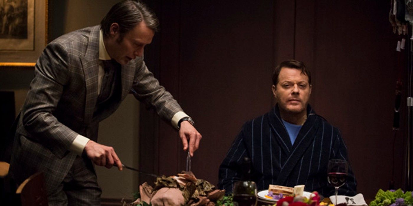 Dr. Hannibal Lecter (Mads Mikkelsen) and Dr. Abel Gideon (Eddie Izzard) in Hannibal.